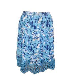 NWT Tanzara Blue & White Lace Trim Midi Skirt